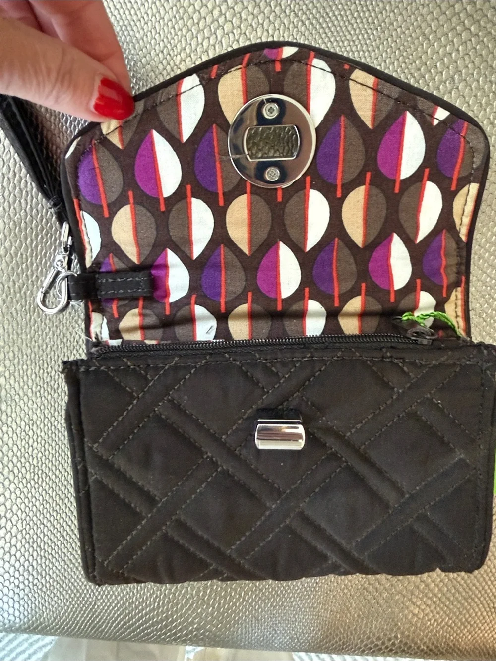Vera Bradley Black Quilted Wristlet Phone Wallet with Turn-Lock
